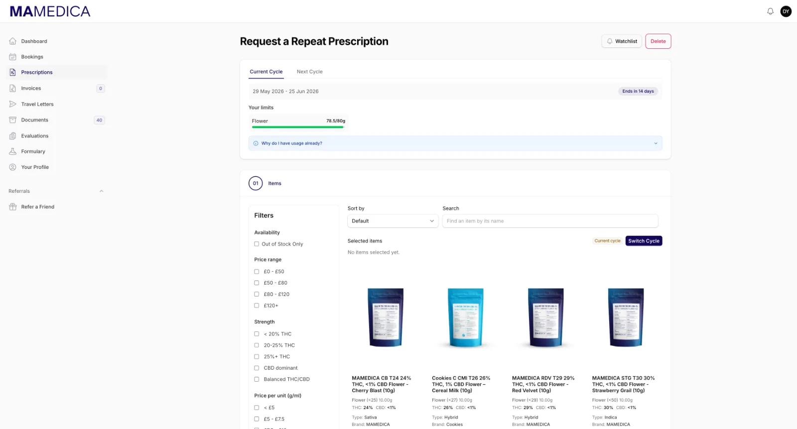 Mamedica platform — patient prescriptions dashboard built by Zelph Agency